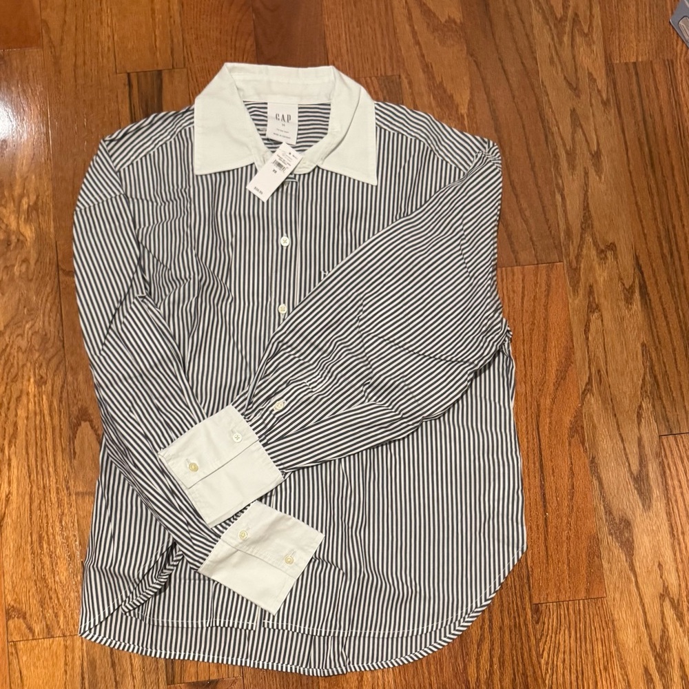 GAP Navy and White Stripe Poplin Women's Top Contrast The Big Shirt XS - Picture 6 of 7